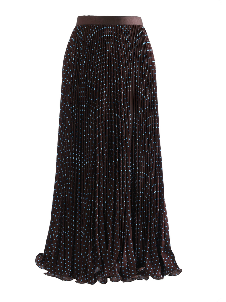 Brown Polka Dot Pleated Maxi Skirt – MOCHA