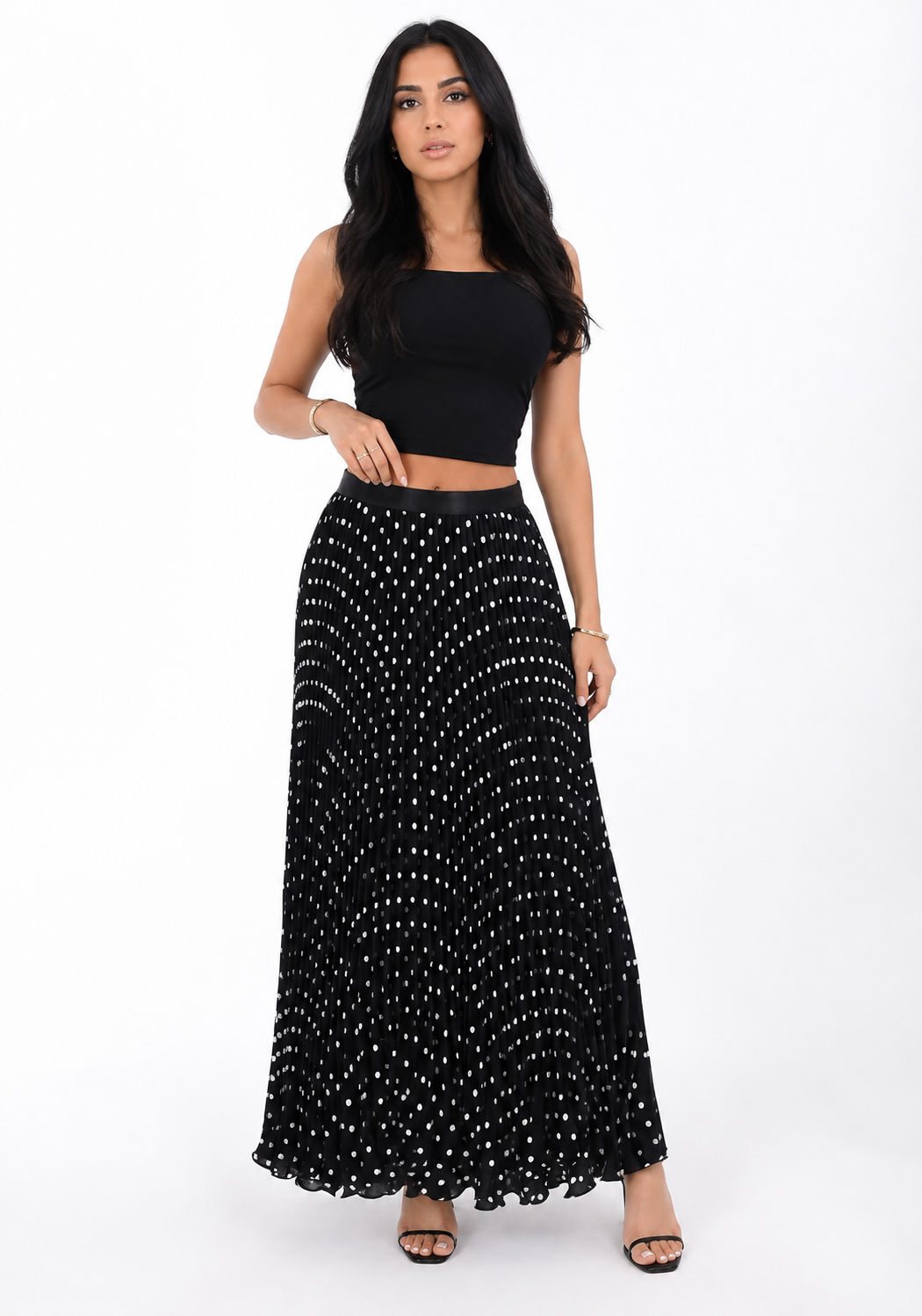 Brown Polka Dot Pleated Maxi Skirt – MOCHA