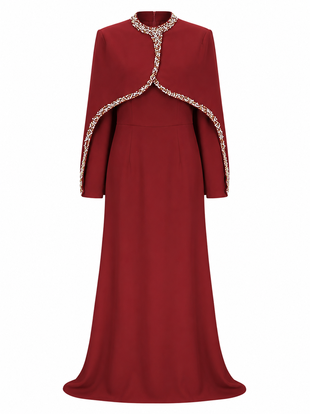 Crystal Cape Maxi Dress - Burgundy