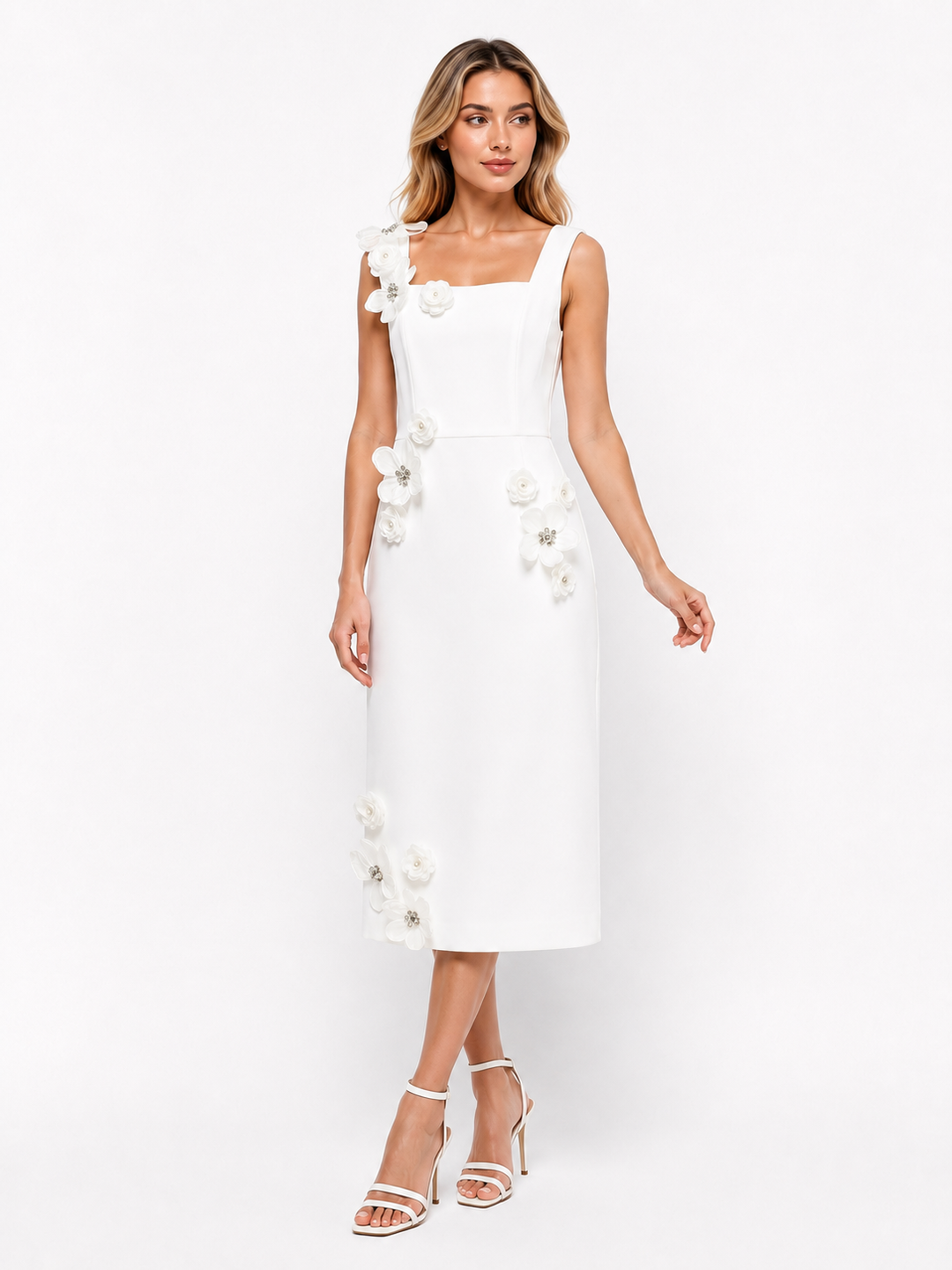 Black Floral-Appliqué Midi Dress – Noir