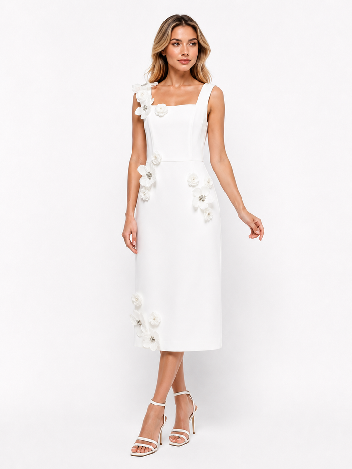 Black Floral-Appliqué Midi Dress – Noir