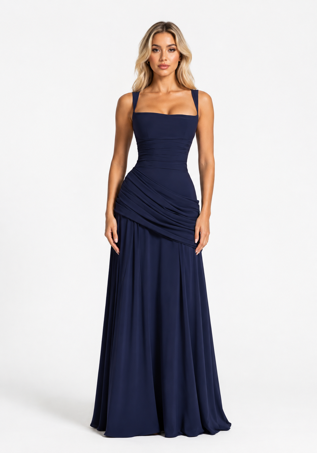 Navy Draped Waist Maxi Dress – AURELIA