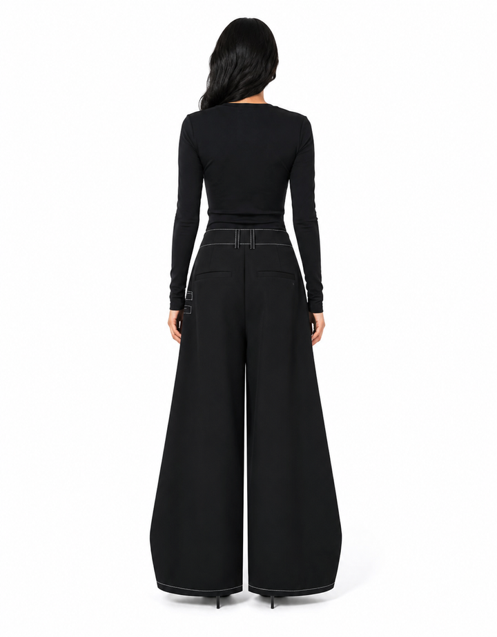 Wrap Overlay Wide-Leg Denim Pants - Edge