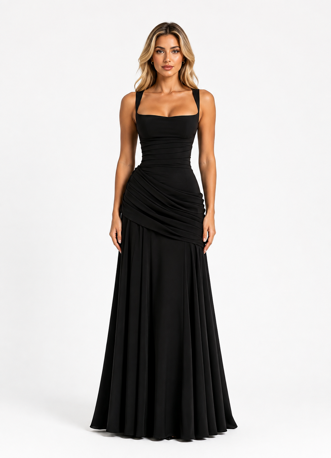 Navy Draped Waist Maxi Dress – AURELIA