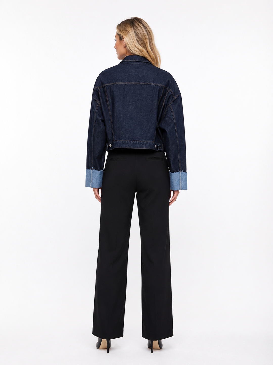 Cuffed Cropped Denim Jacket - Classic