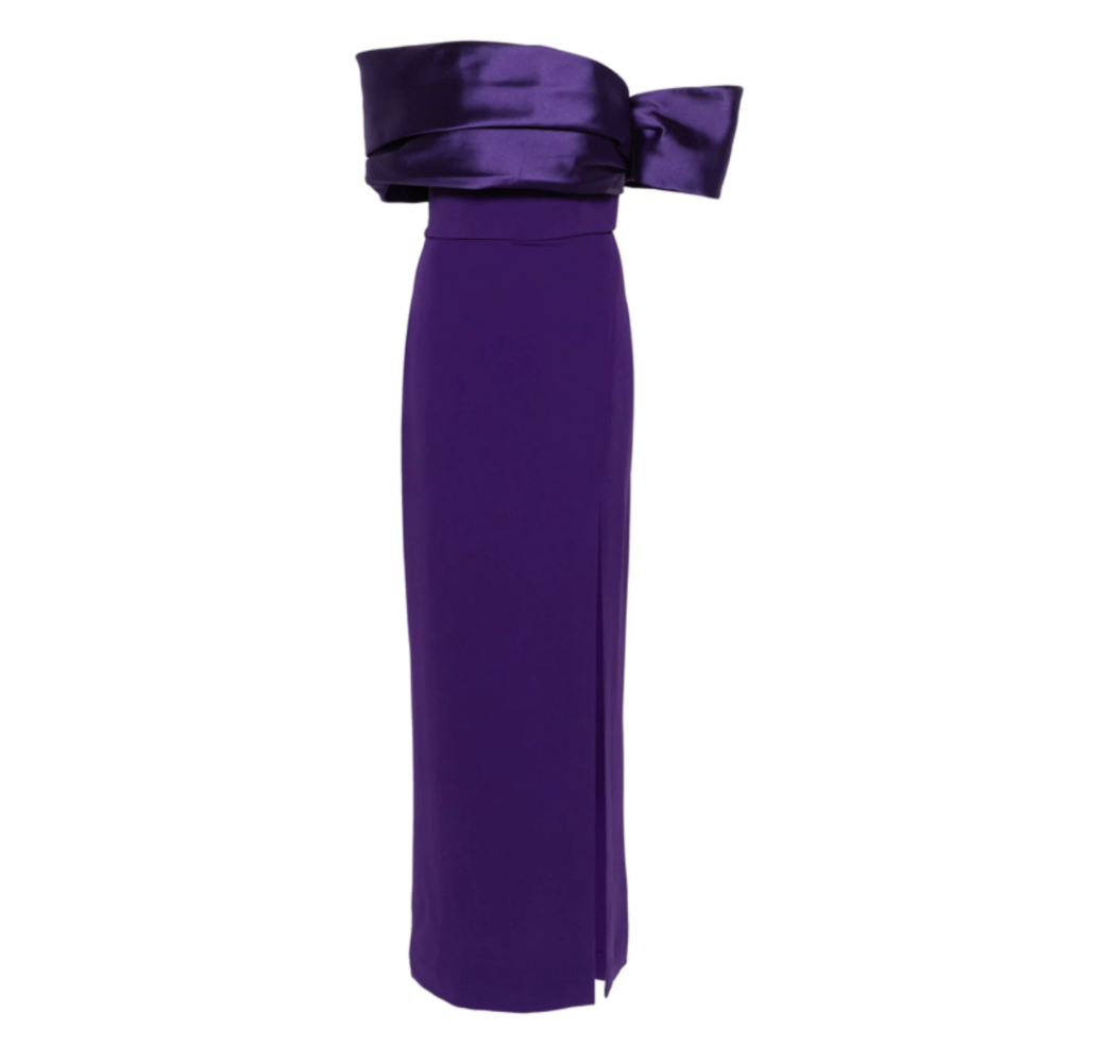 Off-Shoulder Satin Maxi Dress – Violet