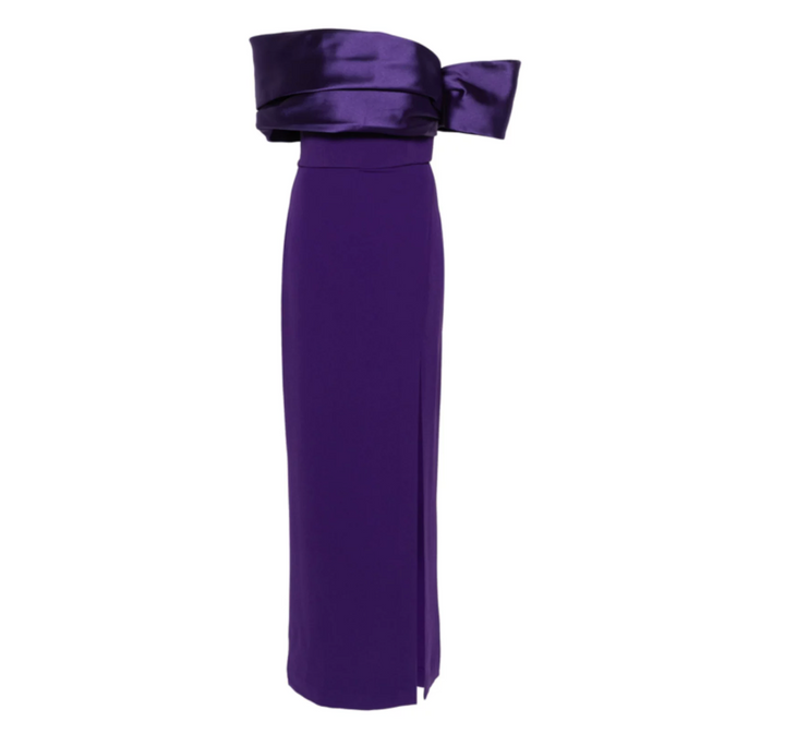 Off-Shoulder Satin Maxi Dress – Violet