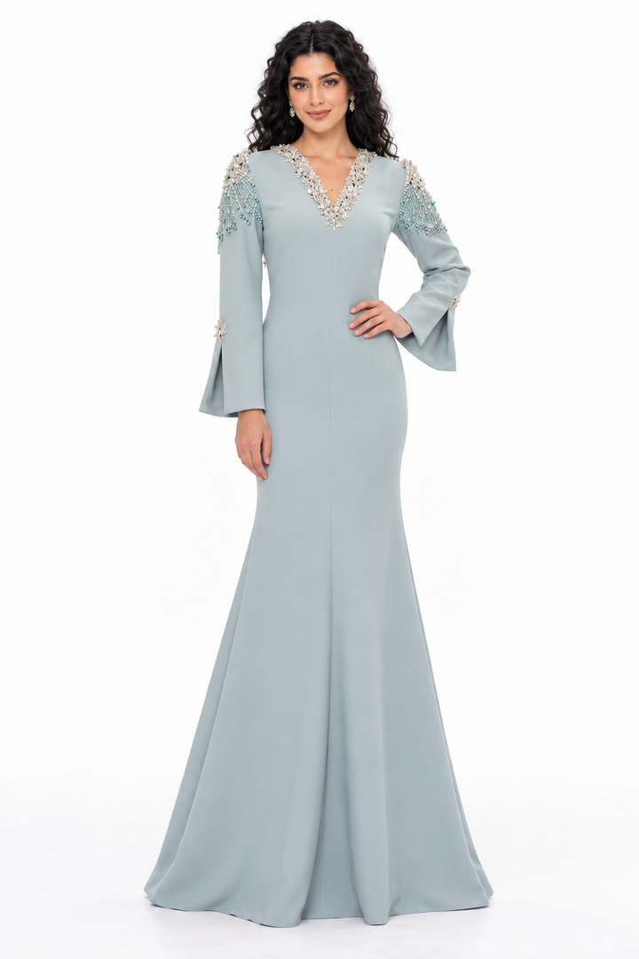 Beaded V-Neck Flared Sleeve - Serenity