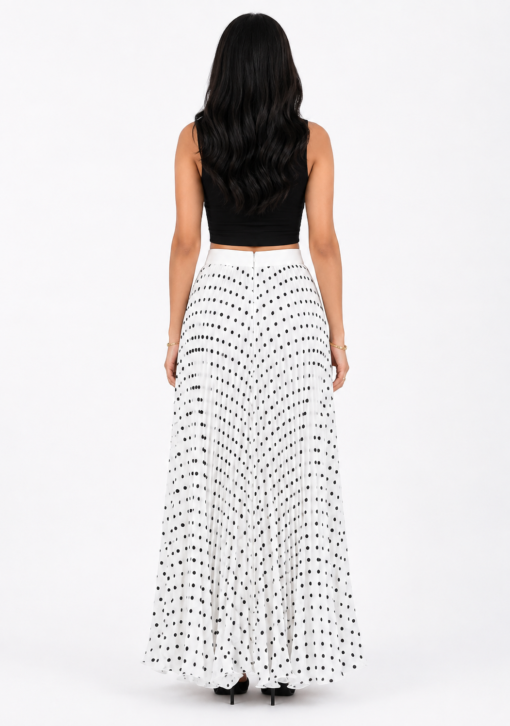 Brown Polka Dot Pleated Maxi Skirt – MOCHA