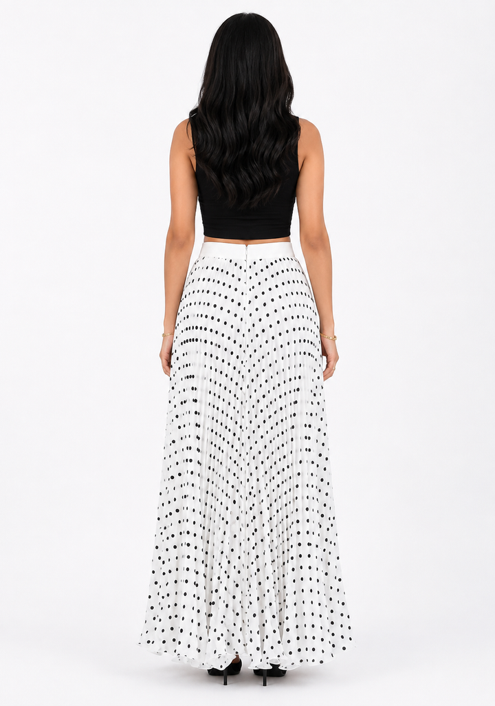 Brown Polka Dot Pleated Maxi Skirt – MOCHA