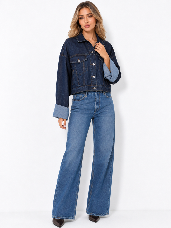 Cuffed Cropped Denim Jacket - Classic