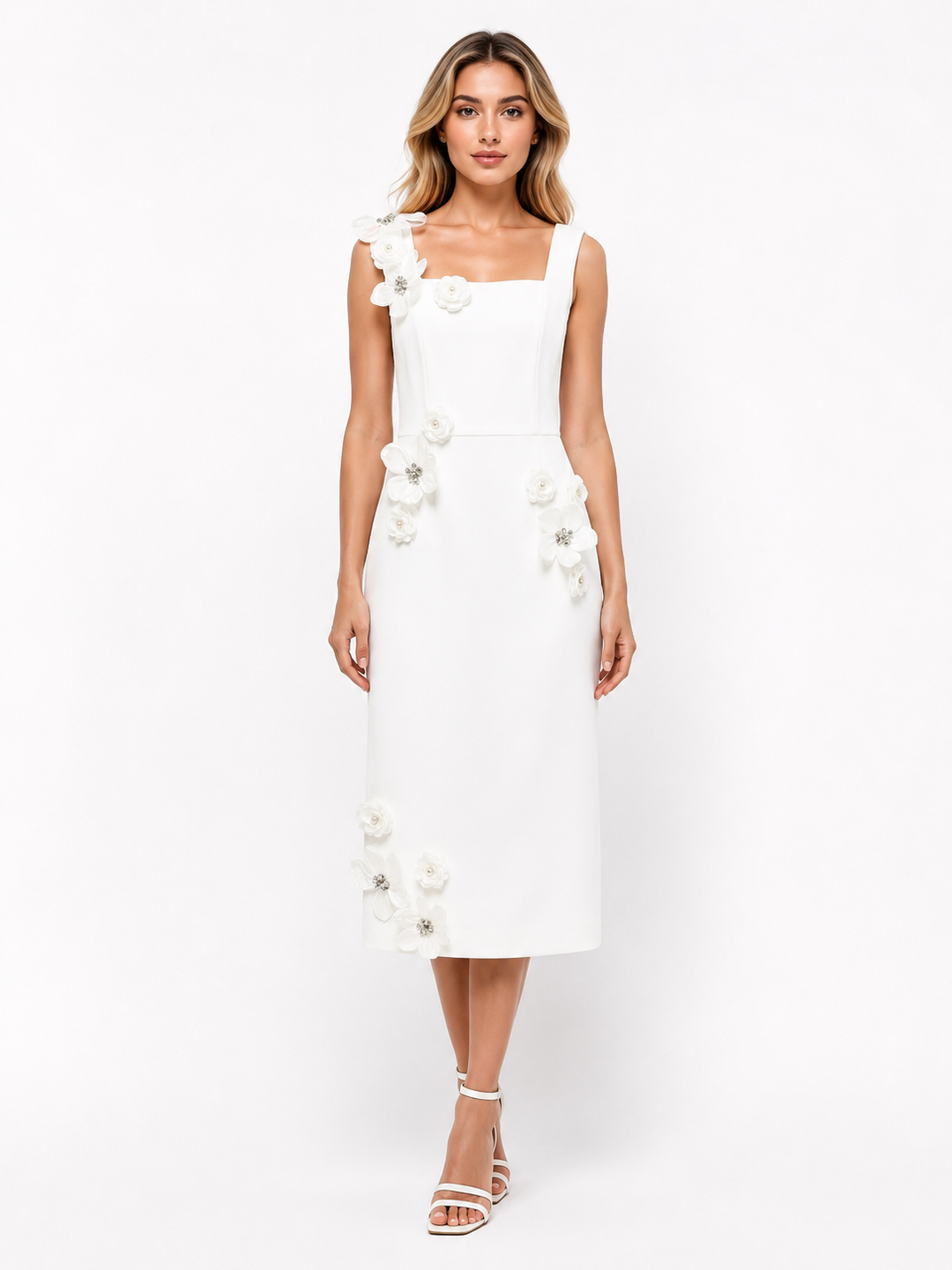 Black Floral-Appliqué Midi Dress – Noir