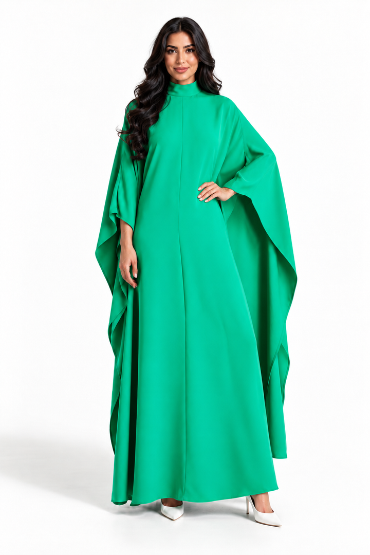 Emerald Green High-Neck Cape Maxi Dress - Jade
