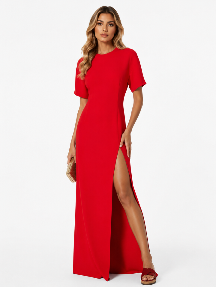 Scarlet Side-Slit Maxi Dress – Red