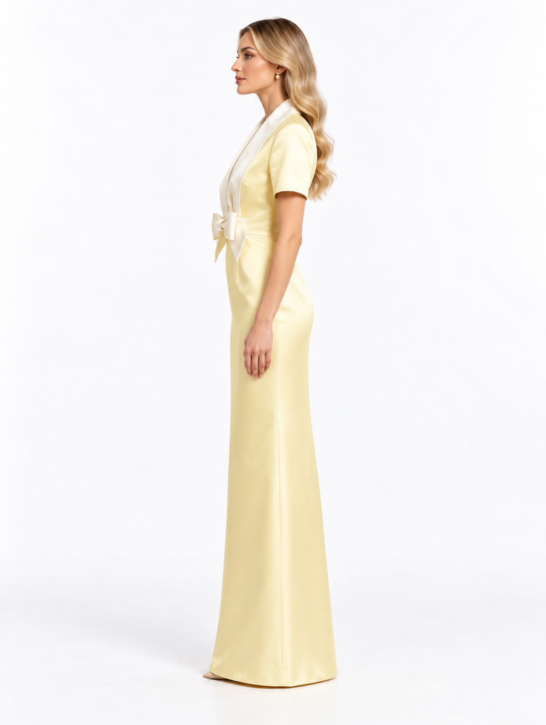 Ivory Satin Bow Gown -Elyssara