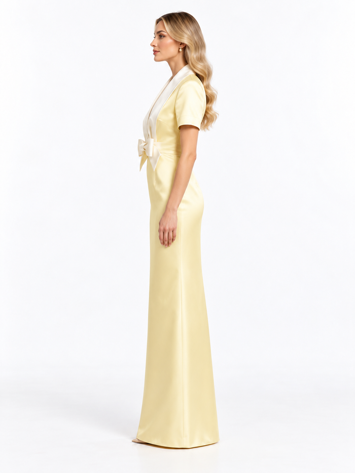 Ivory Satin Bow Gown -Elyssara