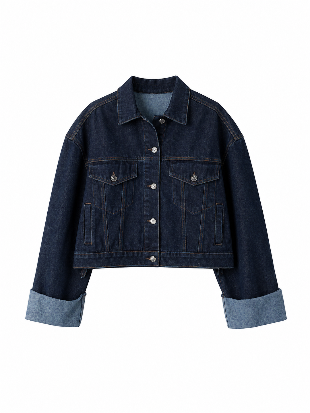 Cuffed Cropped Denim Jacket - Classic
