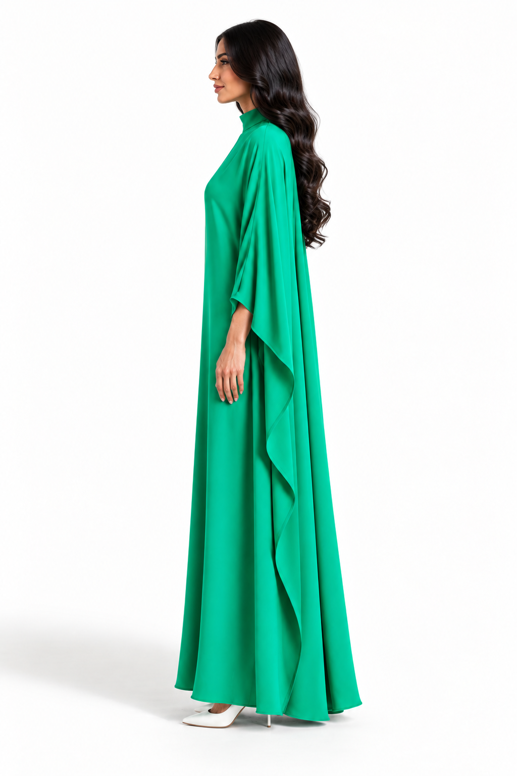 Emerald Green High-Neck Cape Maxi Dress - Jade