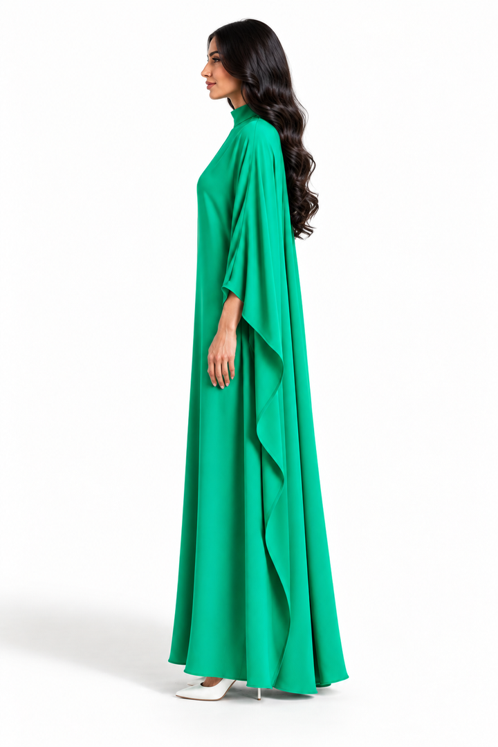 Emerald Green High-Neck Cape Maxi Dress - Jade