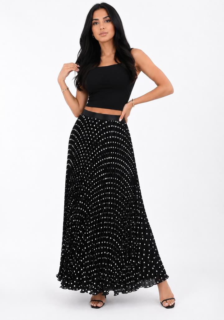 Brown Polka Dot Pleated Maxi Skirt – MOCHA