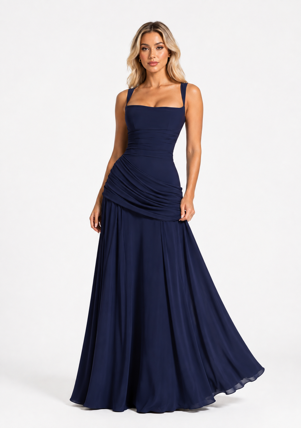Navy Draped Waist Maxi Dress – AURELIA