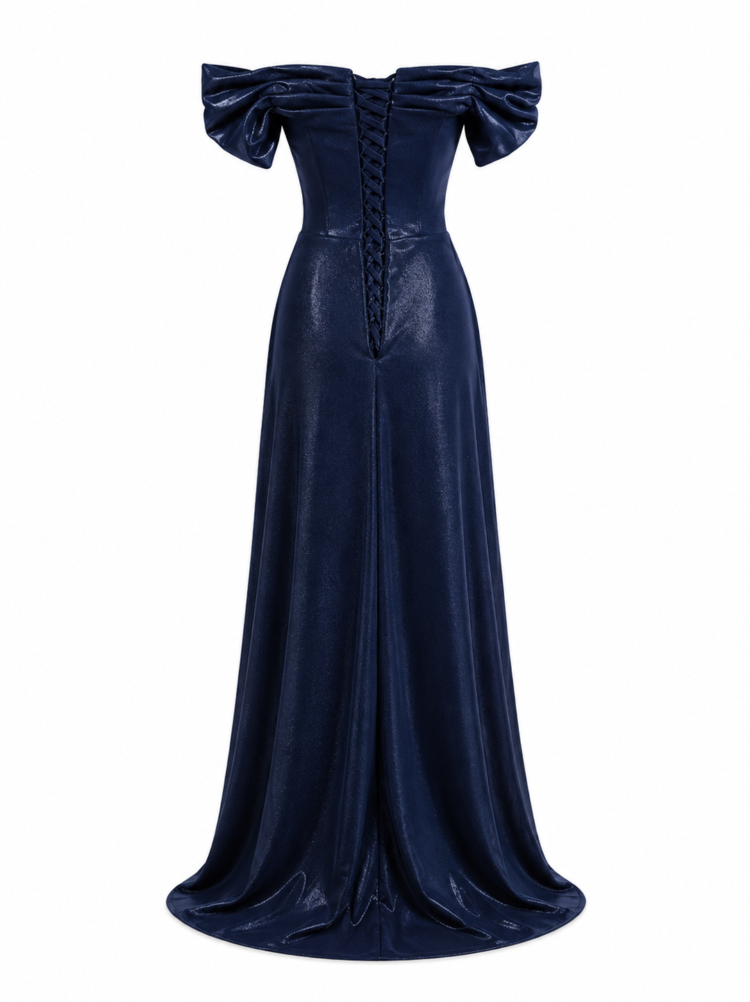 Off-Shoulder Satin Evening Gown - Midnight