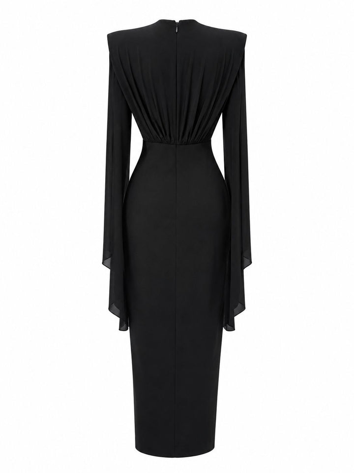 Pearl Embellished Cape Sleeve Midi Dress - Glam