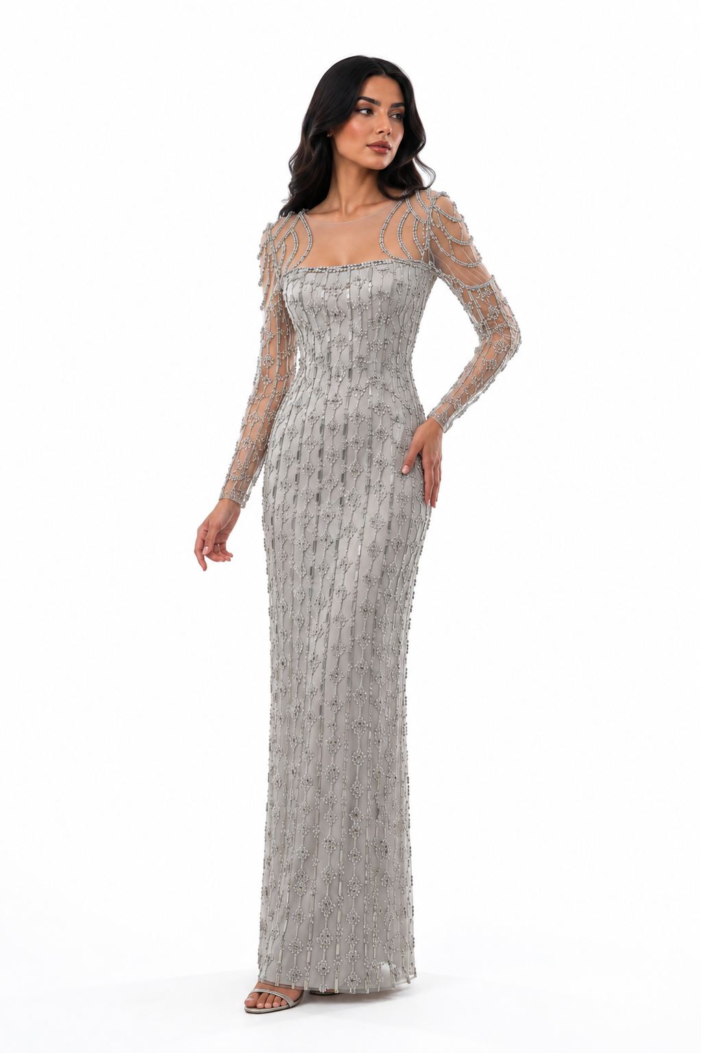 Crystal Illusion Long-Sleeve Gown – SILVERRA