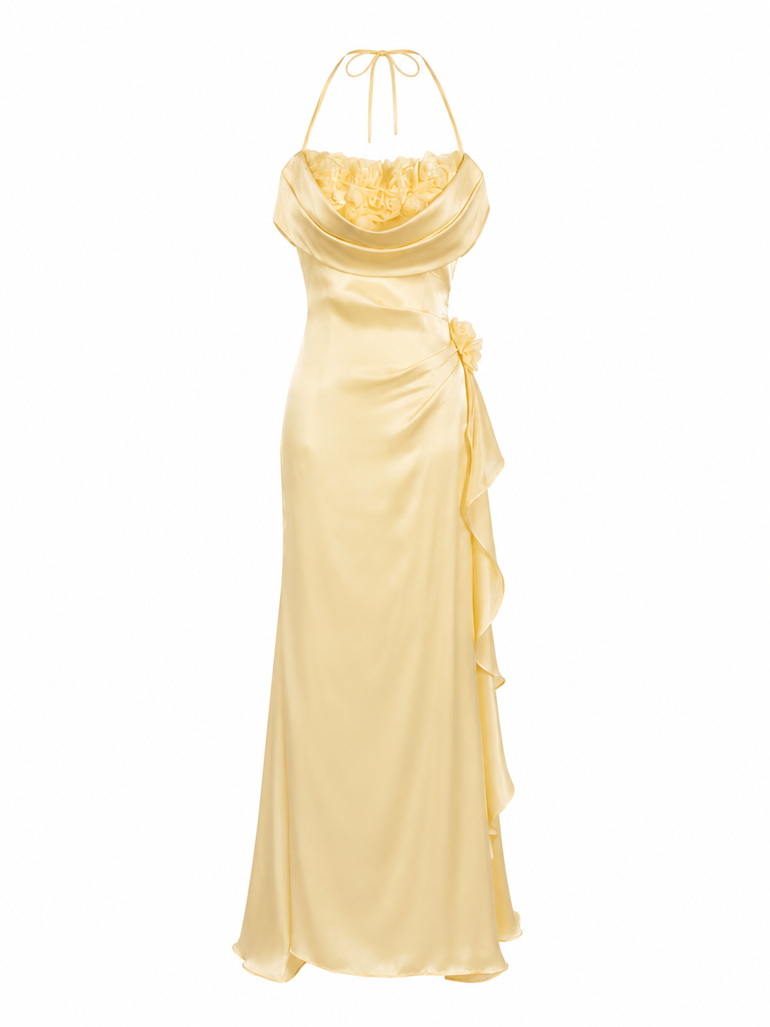 Floral Draped Satin Gown - Buttercream
