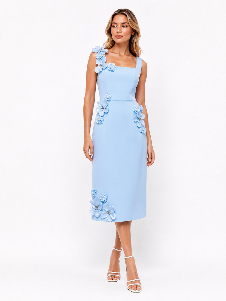 Black Floral-Appliqué Midi Dress – Noir