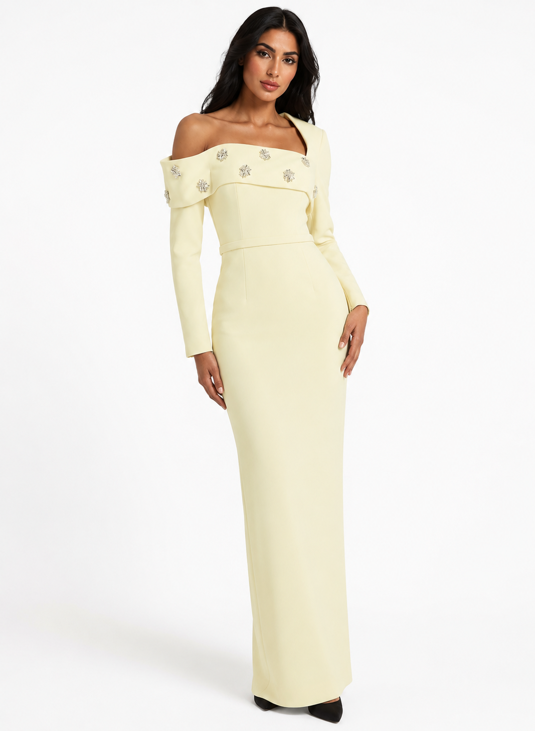 Embellished Asymmetric Gown - Elara