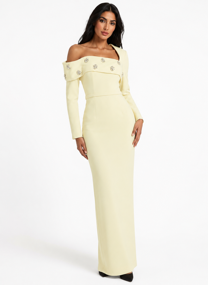 Embellished Asymmetric Gown - Elara