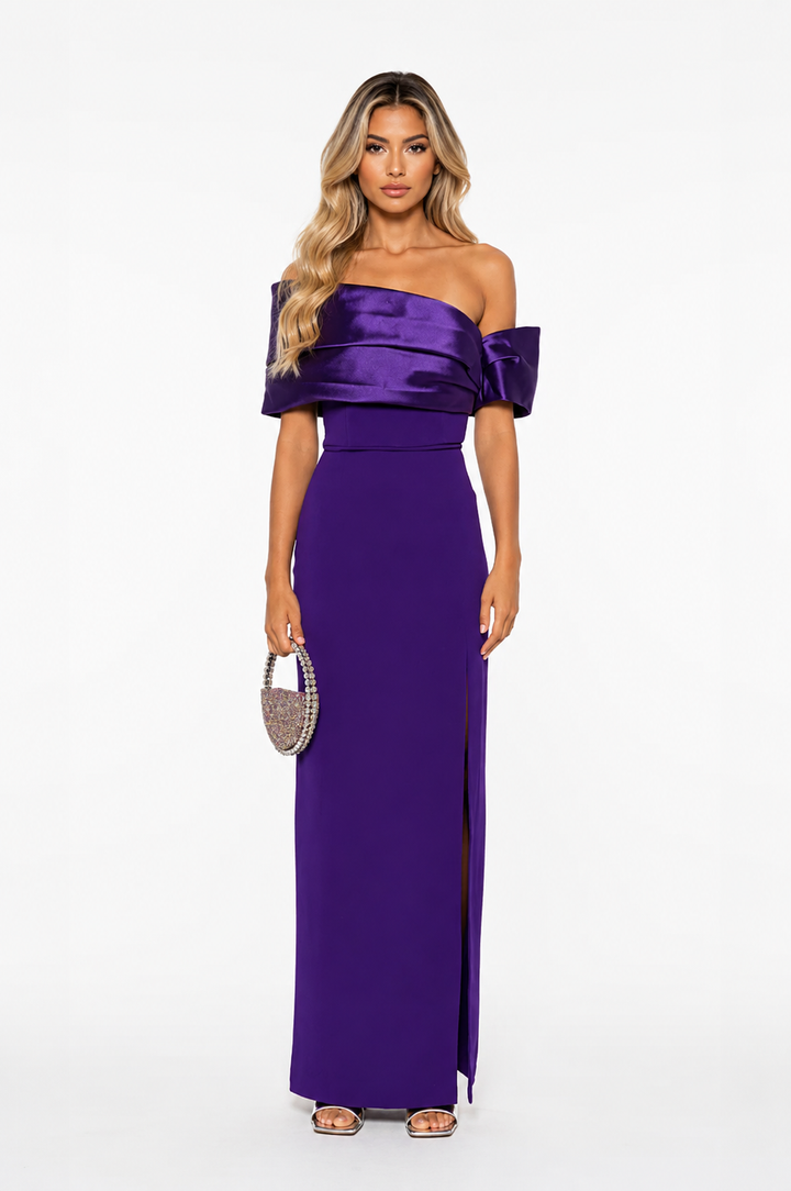Off-Shoulder Satin Maxi Dress – Violet