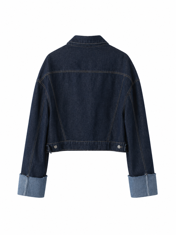 Cuffed Cropped Denim Jacket - Classic