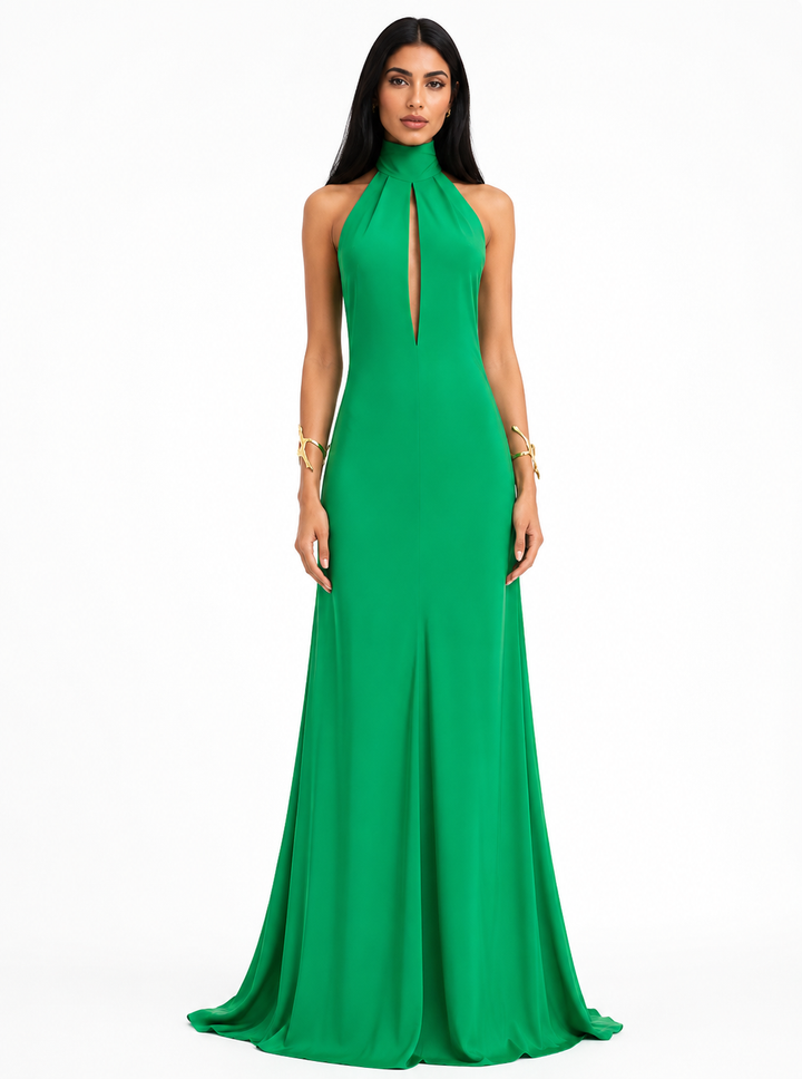 Halter Keyhole Mermaid Gown – Emerald