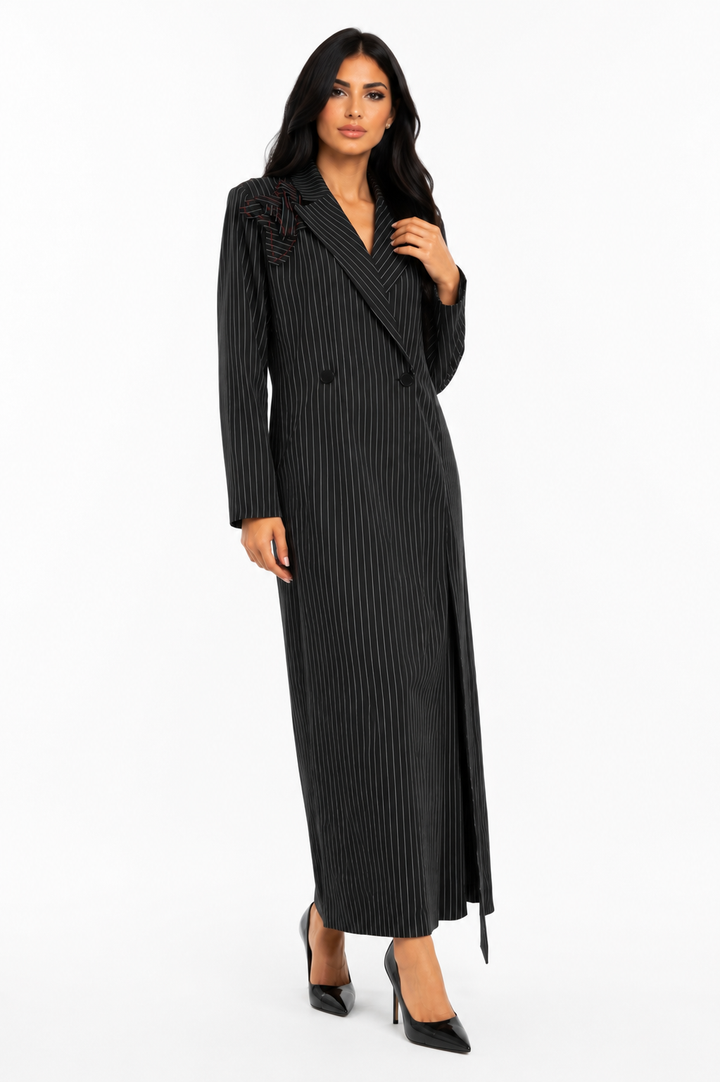 Black Pinstripe Embroidered Blazer Dress – Authority