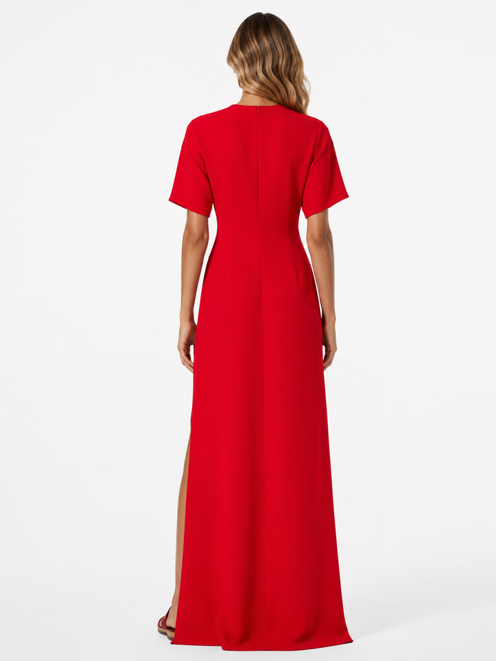 Scarlet Side-Slit Maxi Dress – Red
