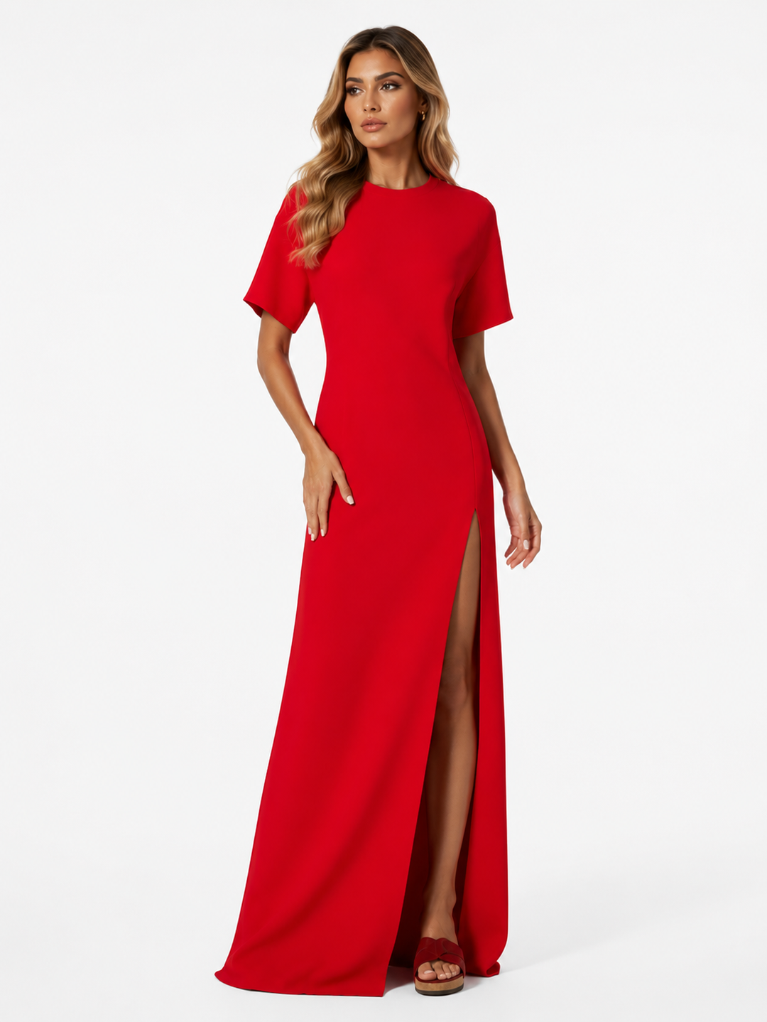 Scarlet Side-Slit Maxi Dress – Red