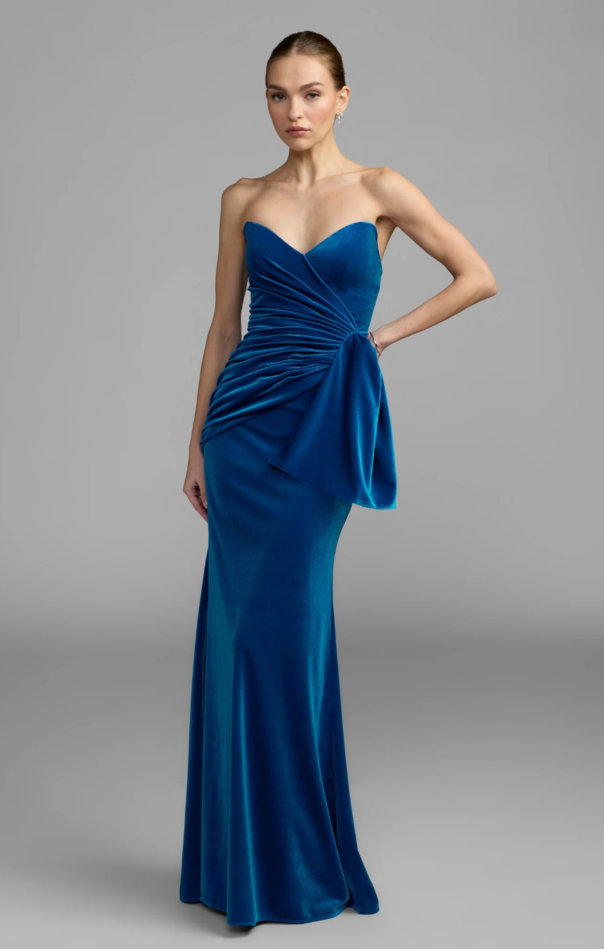 Strapless Draped Velvet Maxi Dress - Adriana