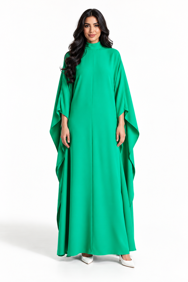 Emerald Green High-Neck Cape Maxi Dress - Jade