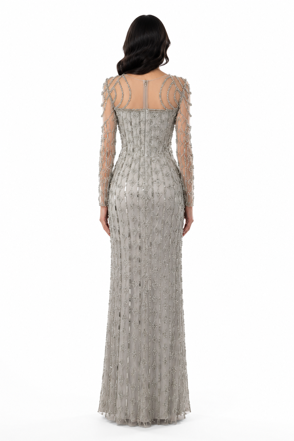 Crystal Illusion Long-Sleeve Gown – SILVERRA