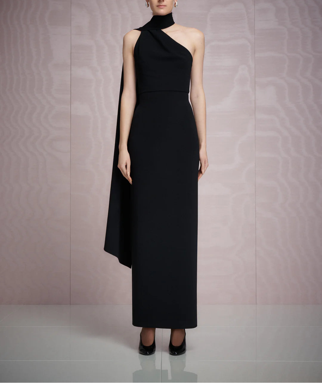 one-shoulder column gown with draped scarf – DEMI