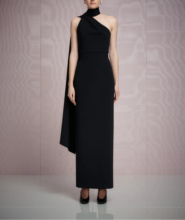 one-shoulder column gown with draped scarf – DEMI