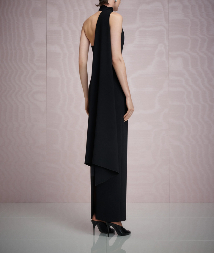 one-shoulder column gown with draped scarf – DEMI