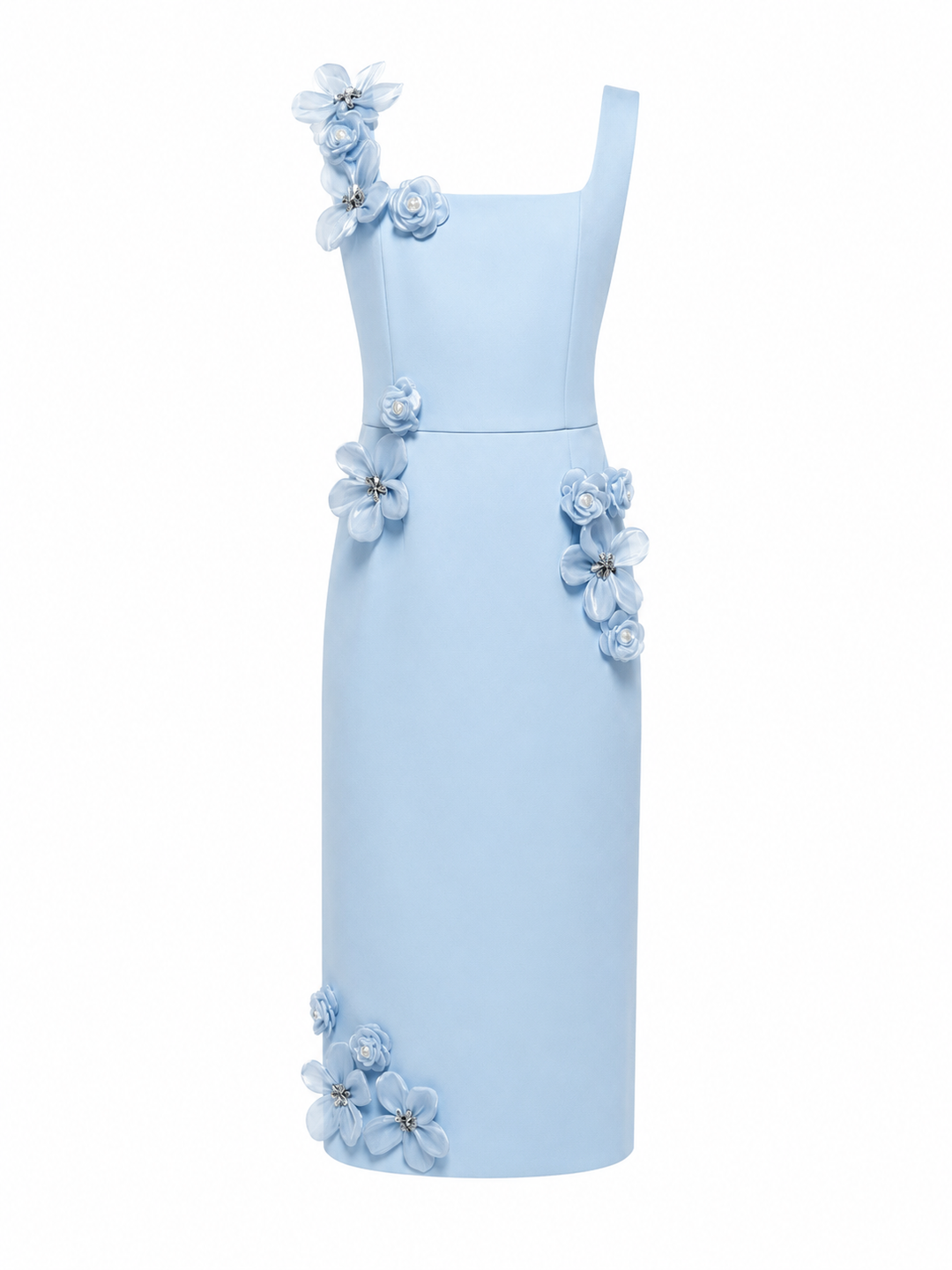 Black Floral-Appliqué Midi Dress – Noir