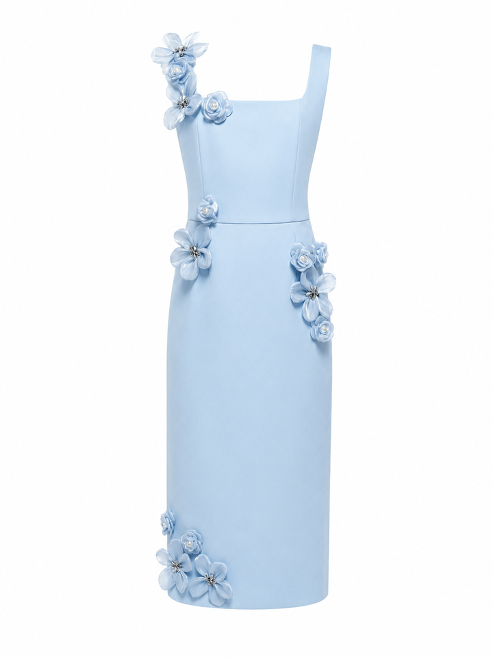 Black Floral-Appliqué Midi Dress – Noir