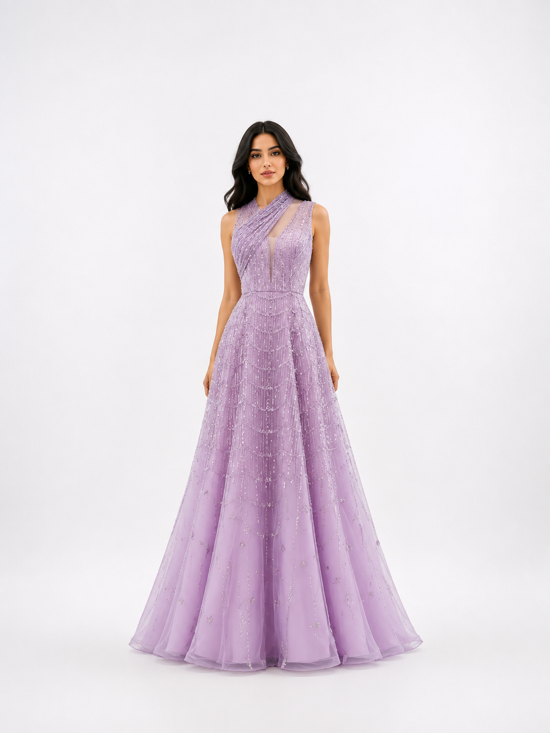Embellished Halter Tulle Gown – ROSÉ