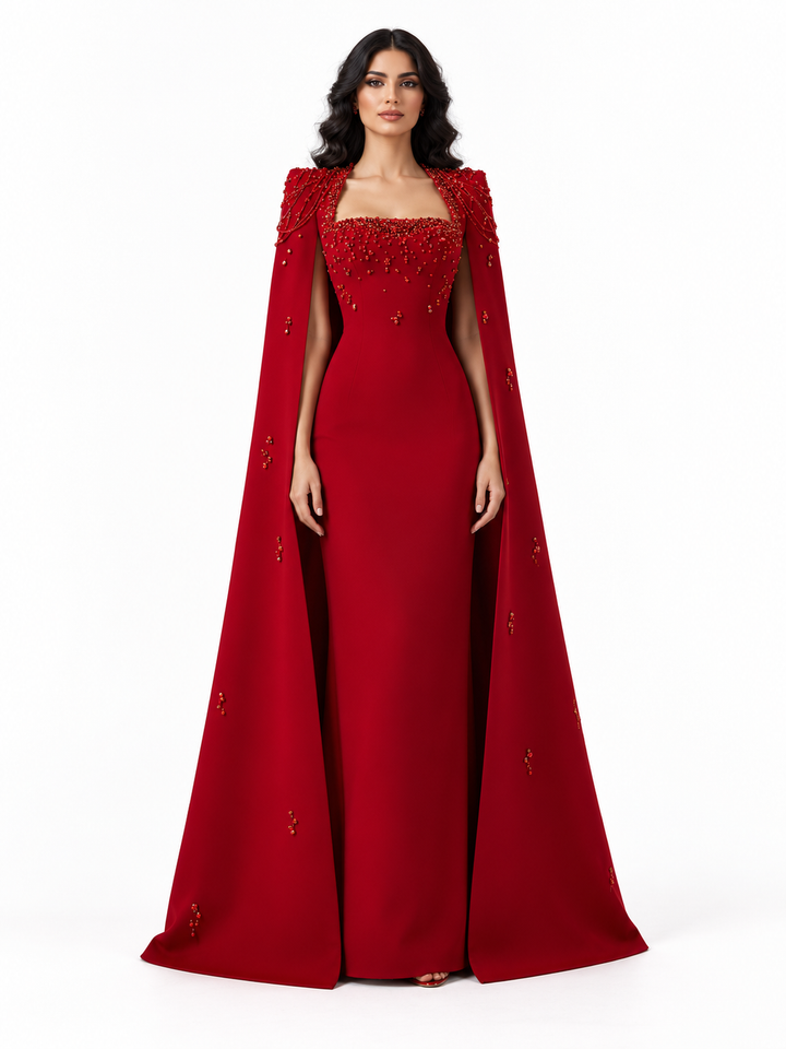 Crystal Square Neck Cape Evening - Regalia