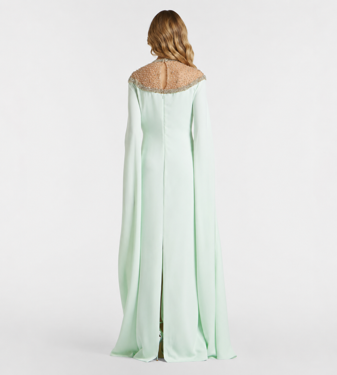 Mint Crystal Cape Evening Gown - Celestine