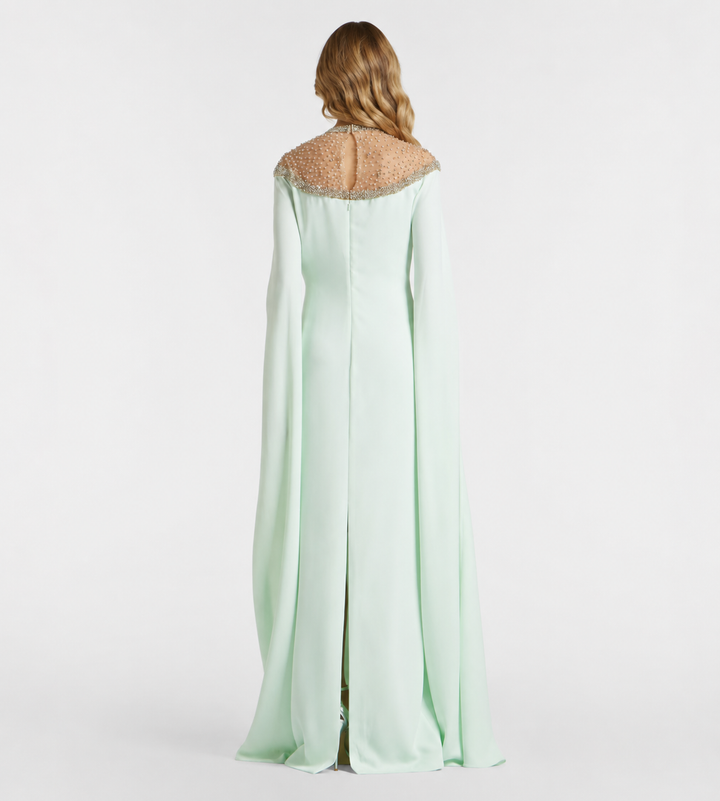 Mint Crystal Cape Evening Gown - Celestine